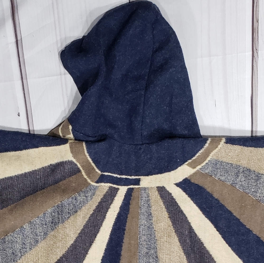 Sunburst Swing Striped Poncho Boho Hooded Jacket - Picture 9 of 12
